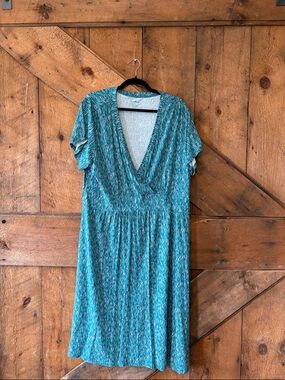 LL Bean Teal Patterned Wrap-Style Midi Dress